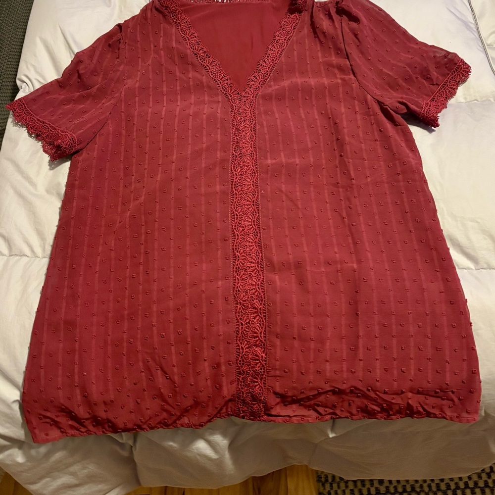 Deep Red Lace Trim Women's Top